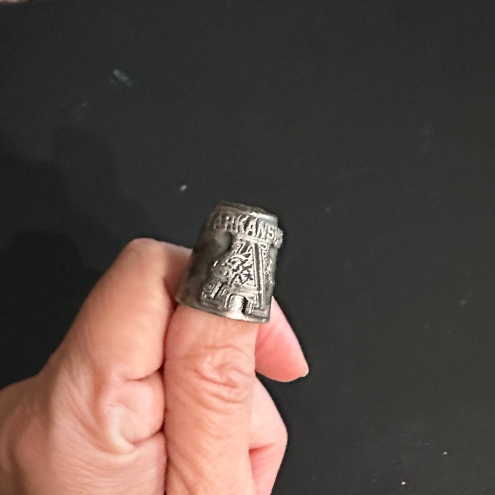 Vintage Arkansas State Souvenir Thimble Pewter Metal 50 State Collectible